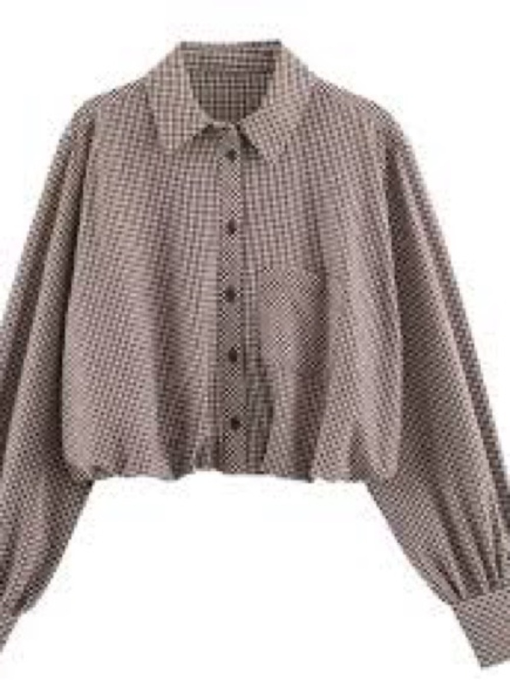 Zara Cropped Dot-Print Button-Down Puff Ball Shirt in Taupe